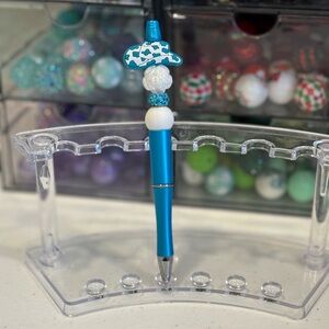 Handcrafted Vibrant Blue and White Cowgirl Beaded Decorative Pen